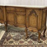SOUBRIER Chippendale sideboard in oak, elm burl and marble