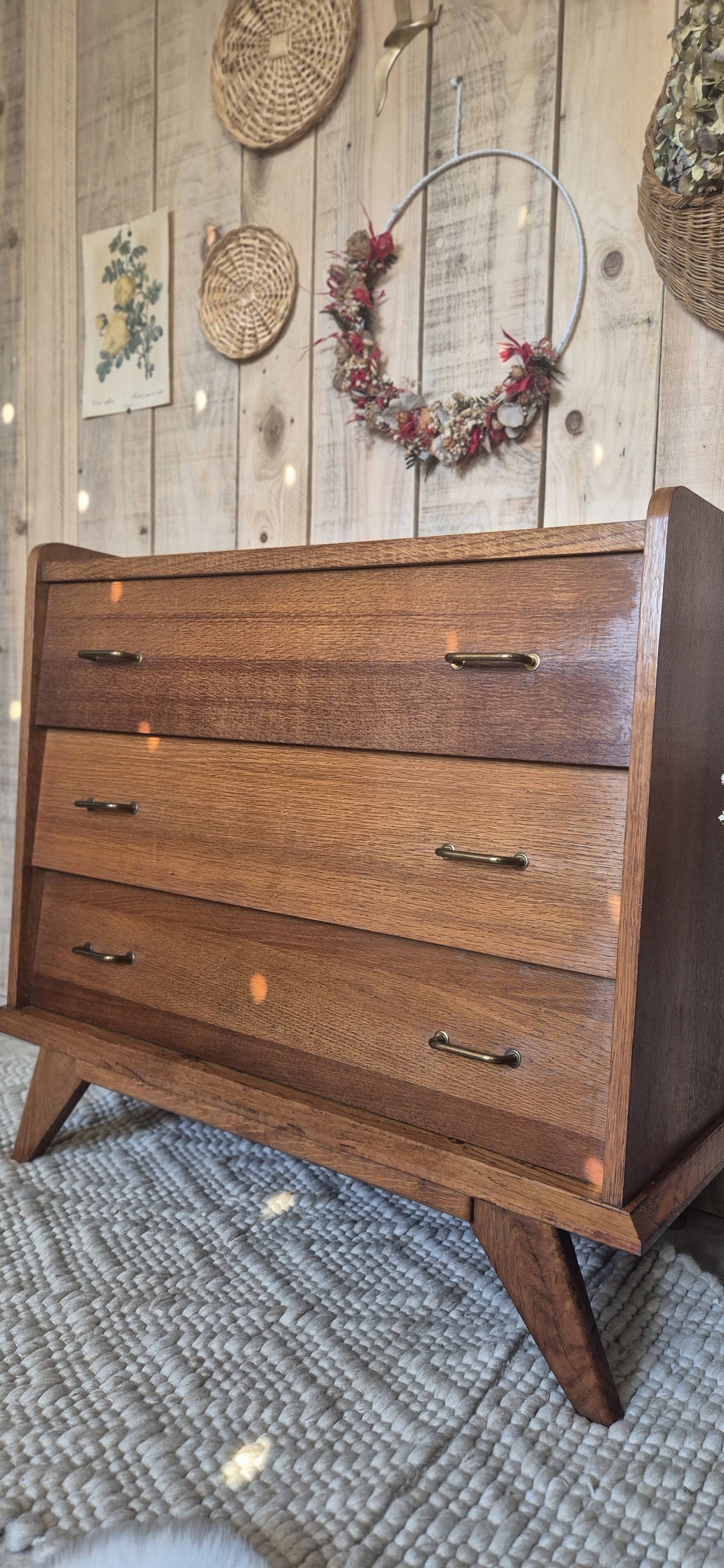 Vintage Scandinavian chest of drawers with compass feet