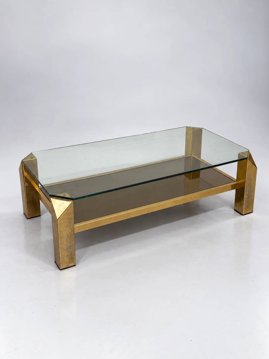 Belgochrom coffee table with 23K gold plating and faceted legs, 1970s.