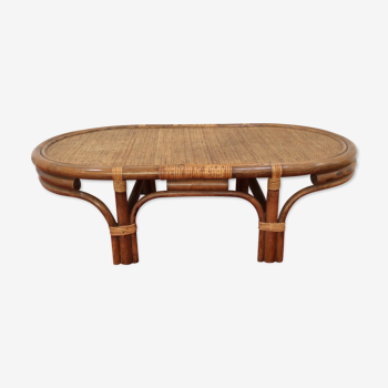 Table basse ovale en rotin et bambou