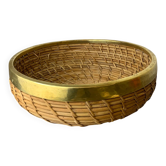 Panier circulaire en rotin et laiton, Italie, années 1970, 35 cm de diamètre