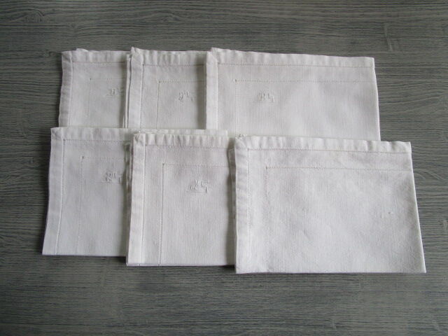 6 old tea towels embroidery of days and monograms