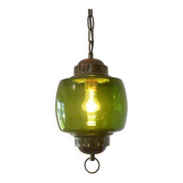 Lustre en verre vert vintage, lampe suspendue du milieu du siècle, Yougoslavie années 1970