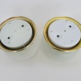 Pair of wall or ceiling lights with white-edged globe. 80 years