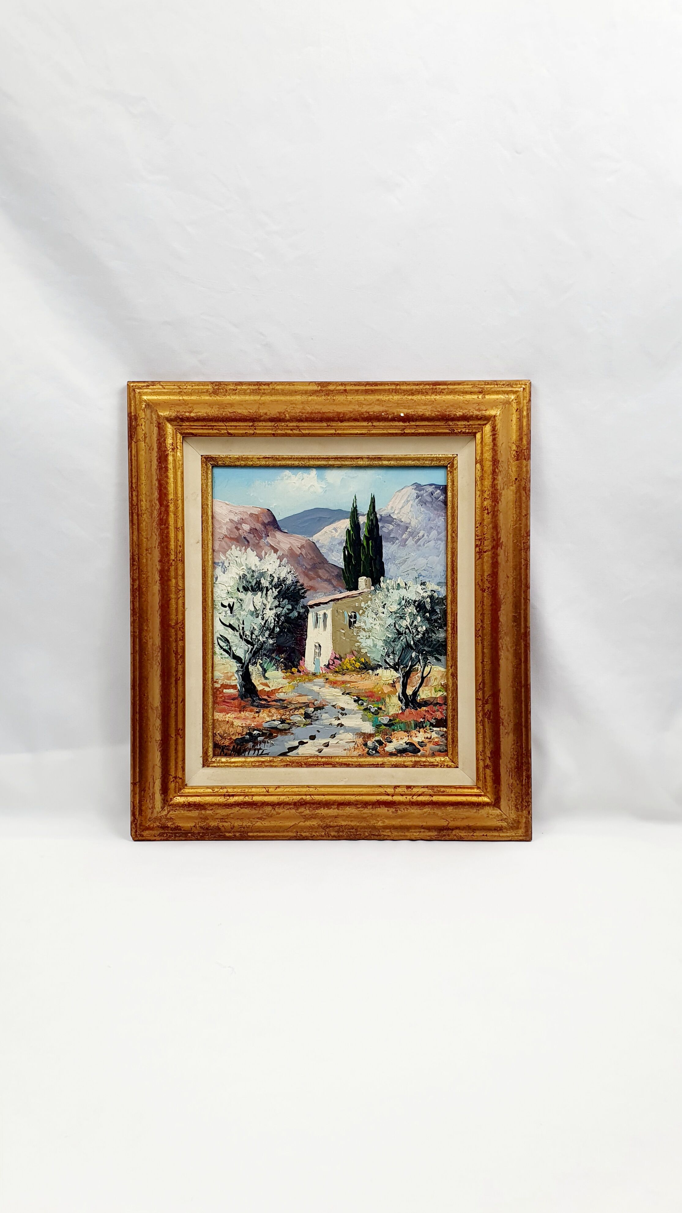 Huile sur toile signée Robert Mogisse XXème paysage provence cadre doré