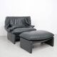 Cassina Portovenere set leather lounge chairs with ottoman
