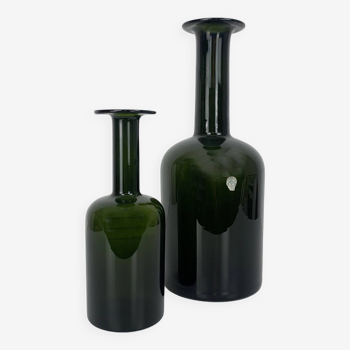 Pair of Danish Holmegaard Gulv vases design Otto Brauer in olive green glass