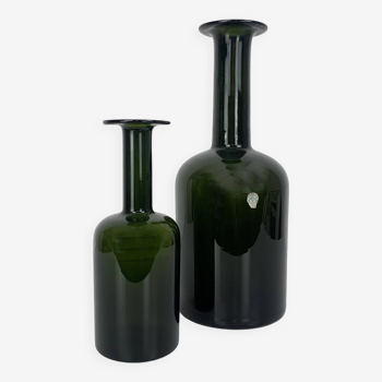 Paire de vases danoises Holmegaard Gulv design Otto Brauer en verre vert olive