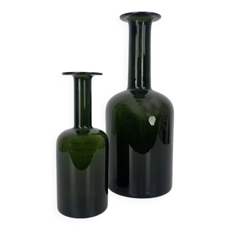 Paire de vases danoises Holmegaard Gulv design Otto Brauer en verre vert olive