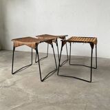 Set of three Raoul Guys wicker and metal stools