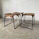 Set trois tabourets osier et métal Raoul Guys