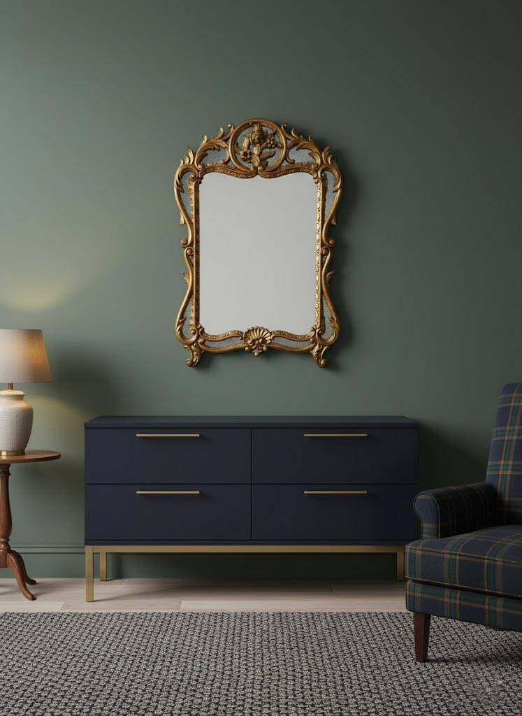 Ancien miroir français en bois doré style Louis XV baroque (100*66 cm)