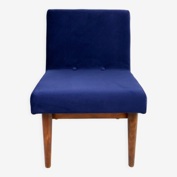 Dark blue velvet lounge chair, 1970s
