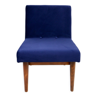 Fauteuil lounge en velours bleu foncé, années 1970