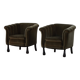 Mid-20th century, pair of Danish shell lounge chairs in green velvet, 1940s.