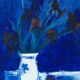 Table iris blue background