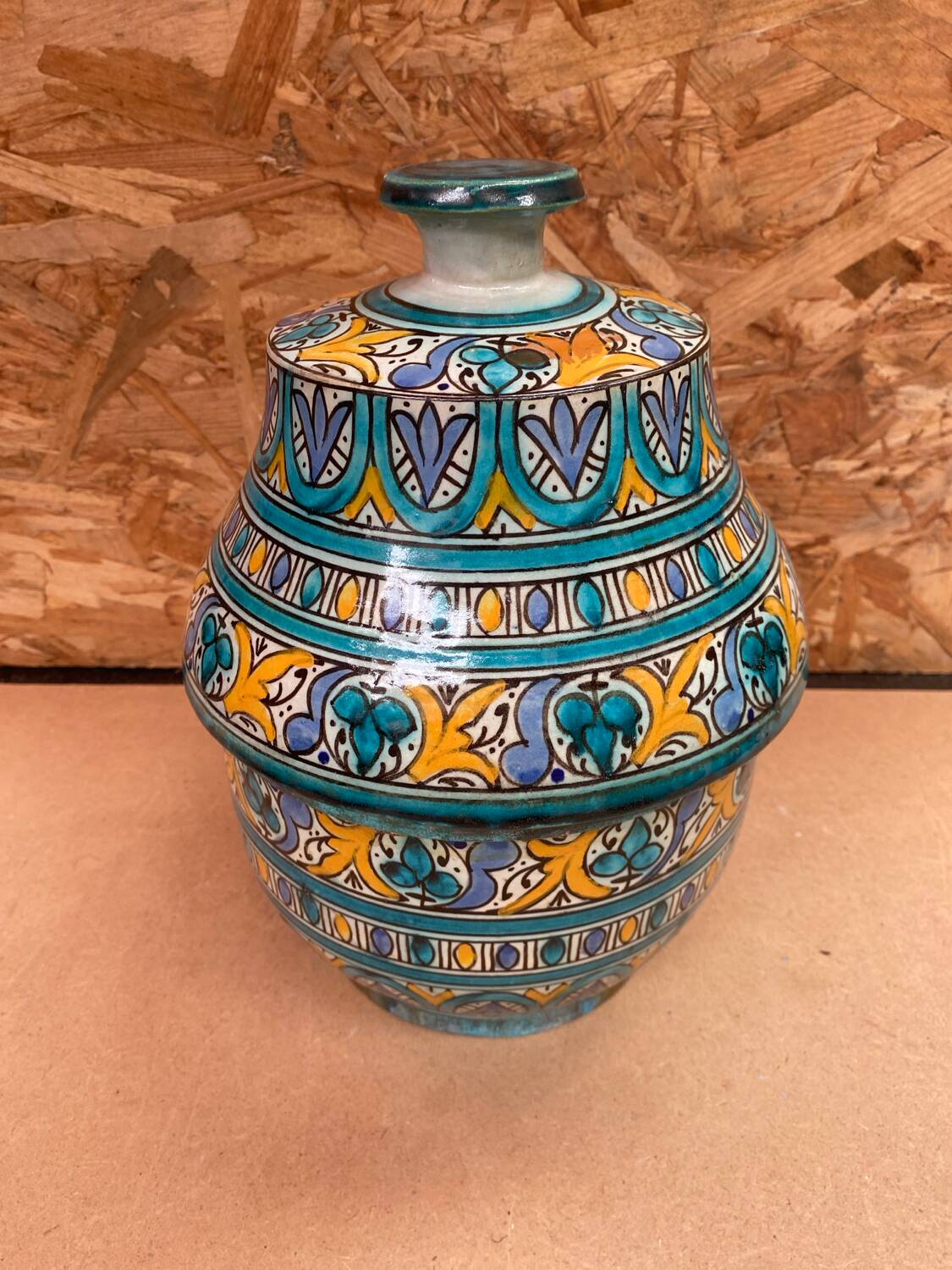 Old Jobbana Butter Jar Morocco Polychrome Earthenware 19th Century Vintage #B083