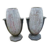 Pair of Art Deco enamelled cast iron vases