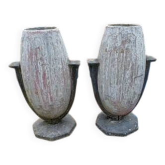 Paire de vases art déco fonte émaillée