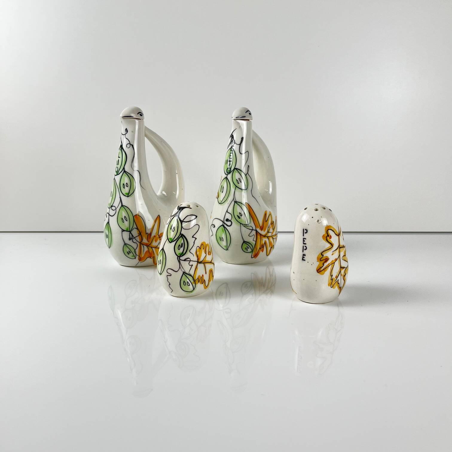 Oil, vinegar, salt & pepper set – Italy, 1950s, MCM