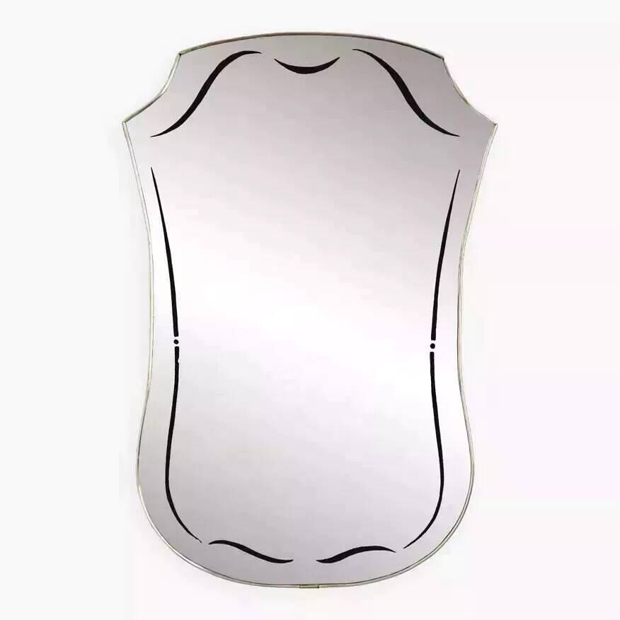 Free-form 60s screen-printed rearview mirror on gold frame