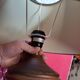 Pretty wicker and wood lamp with gray shade