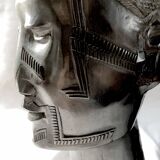Two large Makonde warrior heads in ebony circa 1940