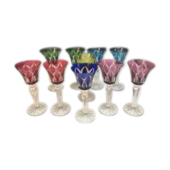 Set of 10 glasses ''Roemer'' in colored and cut crystal ''Saint-Louis'' collection ''Camargue''