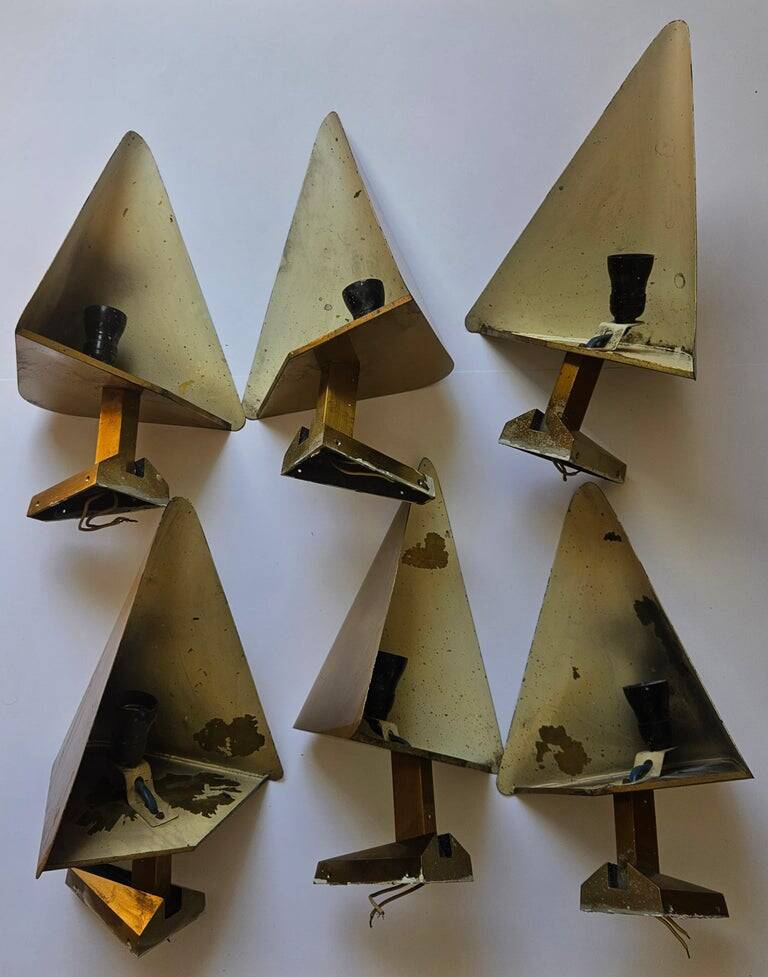 Ensemble de six lampes murales en laiton rares des années 1970, Allemagne.