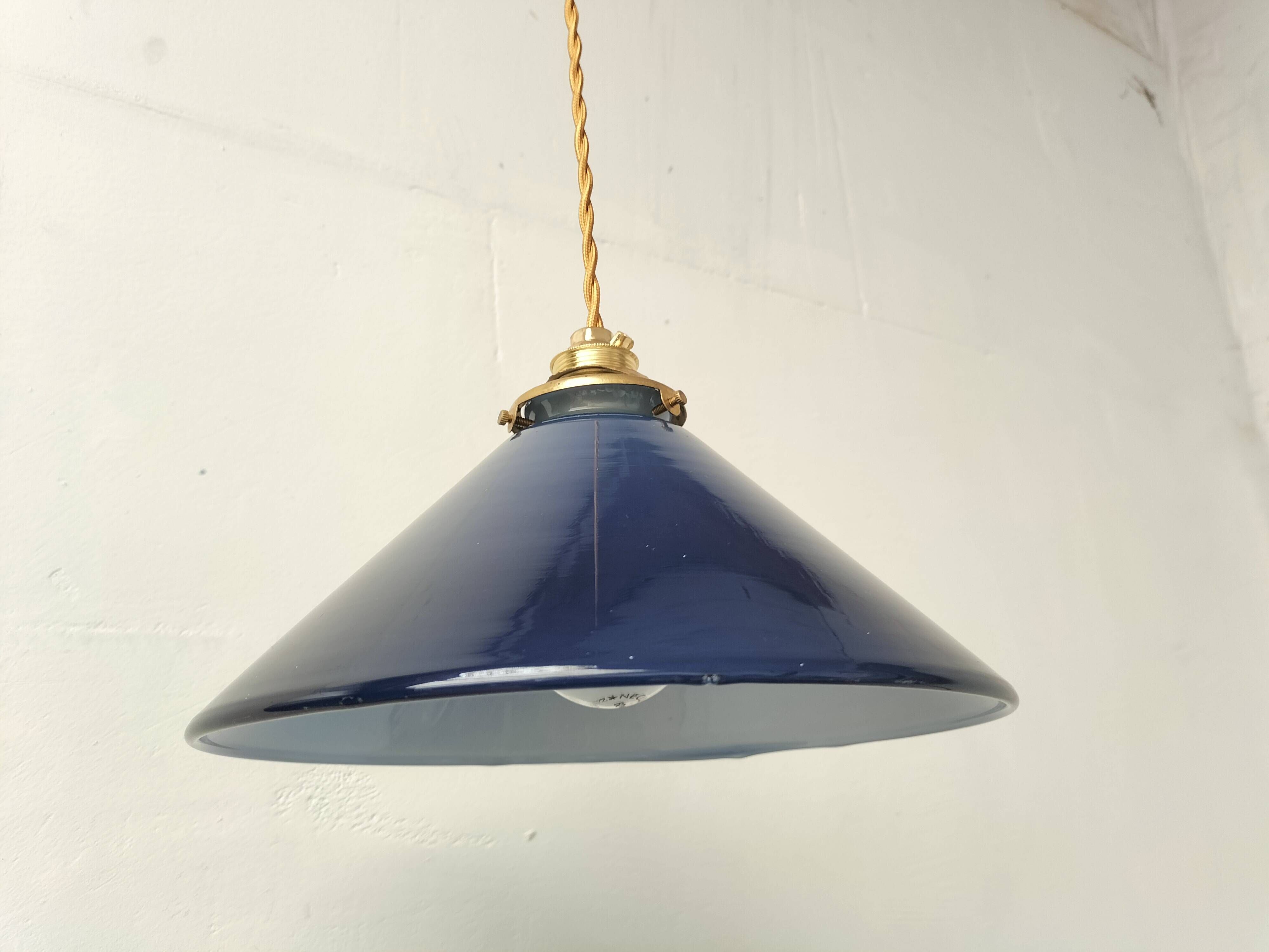 Blue opaline cone pendant light