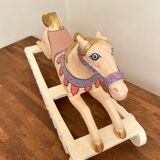 Hand-painted antique rocking horse – pastel nursery decor, heirloom toy