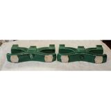 Pair of three-light candlesticks in green ceramic from around 1950-1960.