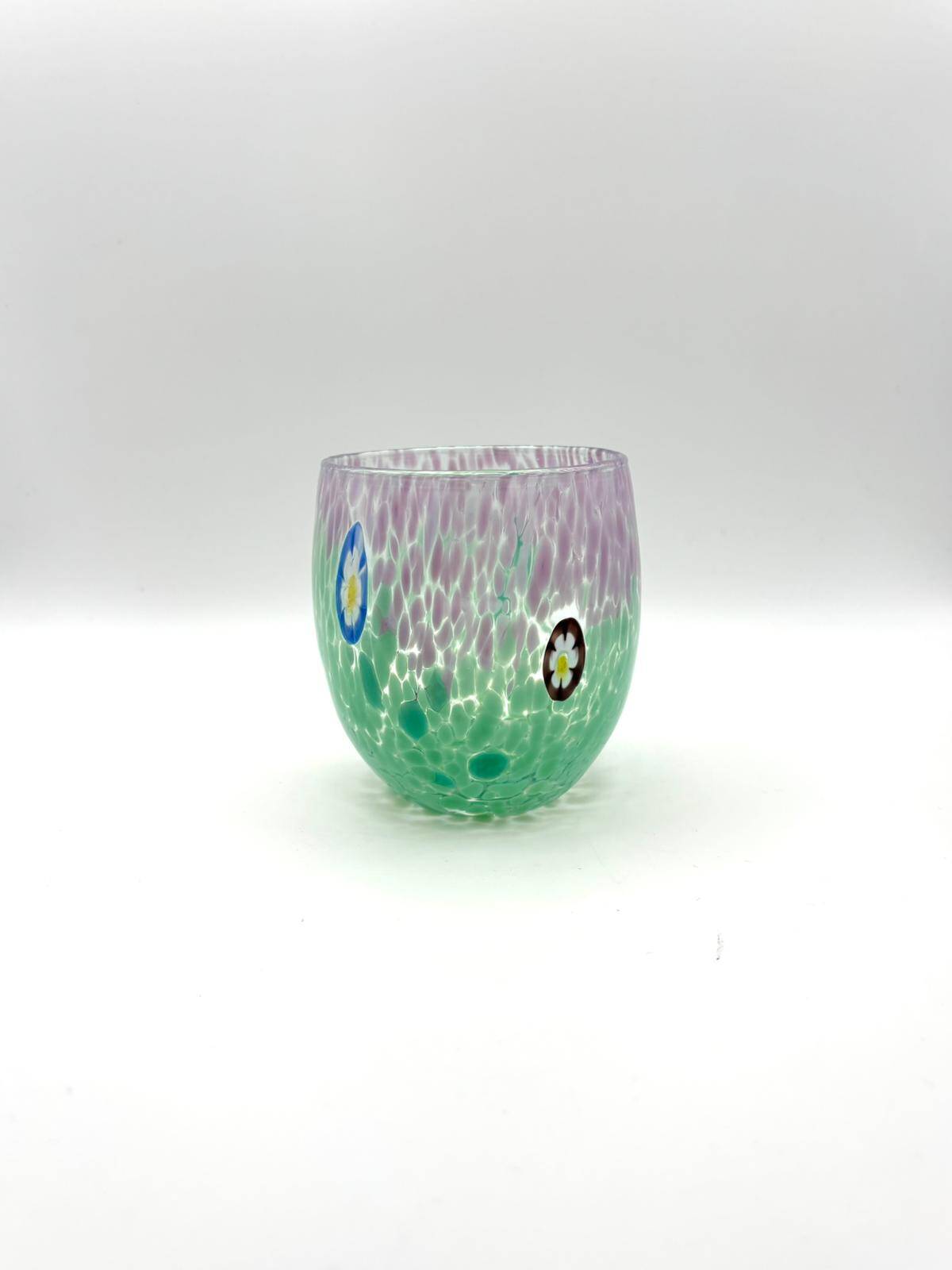 Set of 6 blown glass glasses with Effetre Murano murrine.