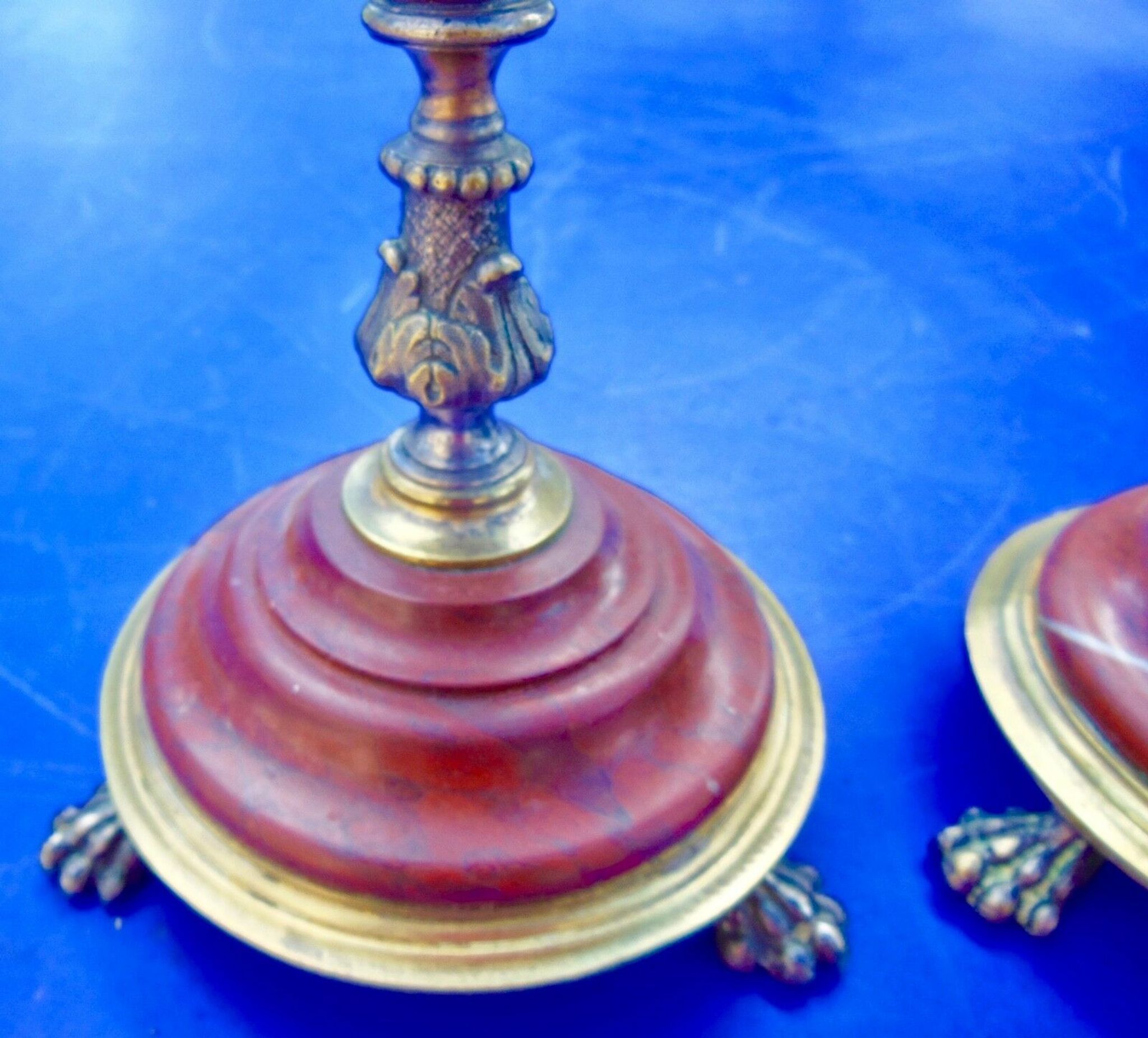Bougeoirs bronze marbre griotte  xixème