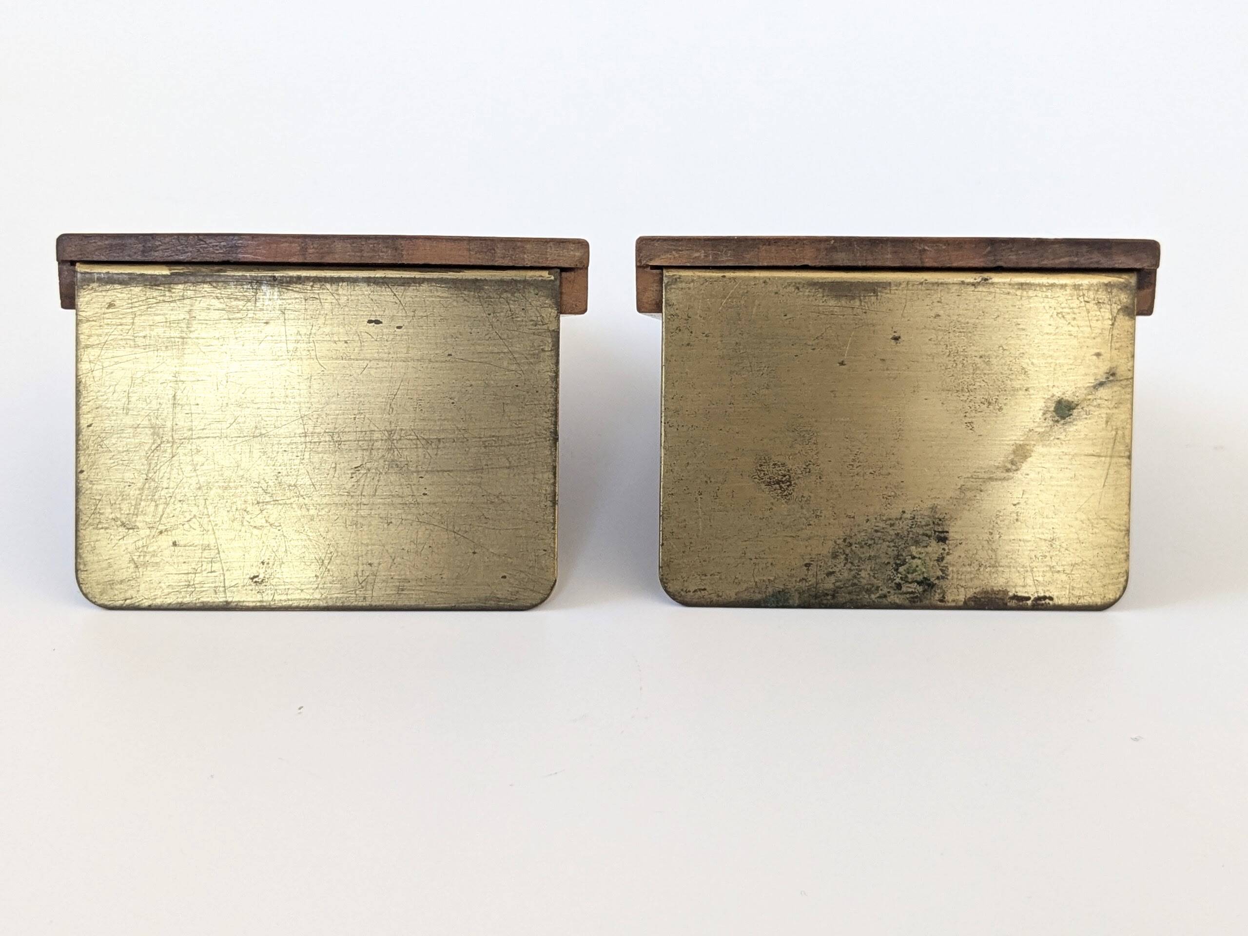 1960s Bookends | Set of 2 | Wood, Ceramic & Brass