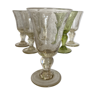 Set de 6 verres de Biot en verre bullé 1960