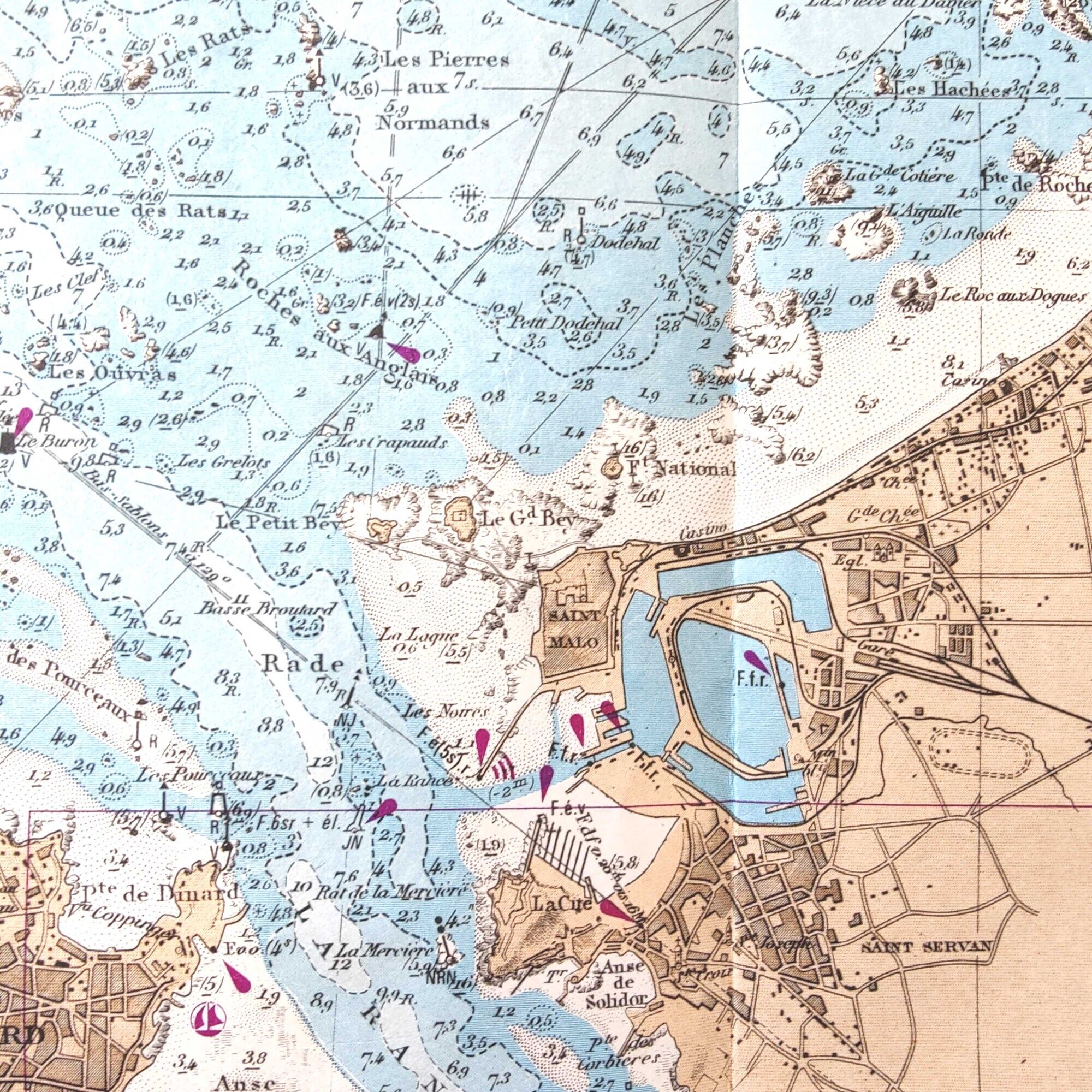 Ancient map Brittany St Malo Dinard and its surroundings 105 x 75cm