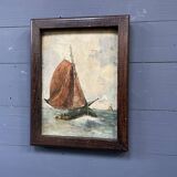 Peinture à l'huile ancienne avec des voiliers