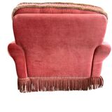 Set of 2 vintage old rose armchairs with fringes.
