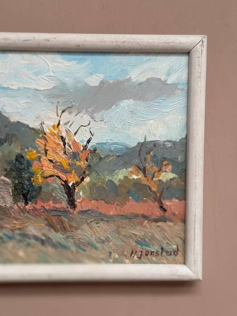 Original Swedish Oil on Panel – "Trees" by H. Jonstad – Signed – Vintage and Framed – 23.5 × 20.5 cm (9.2 × 8 in)