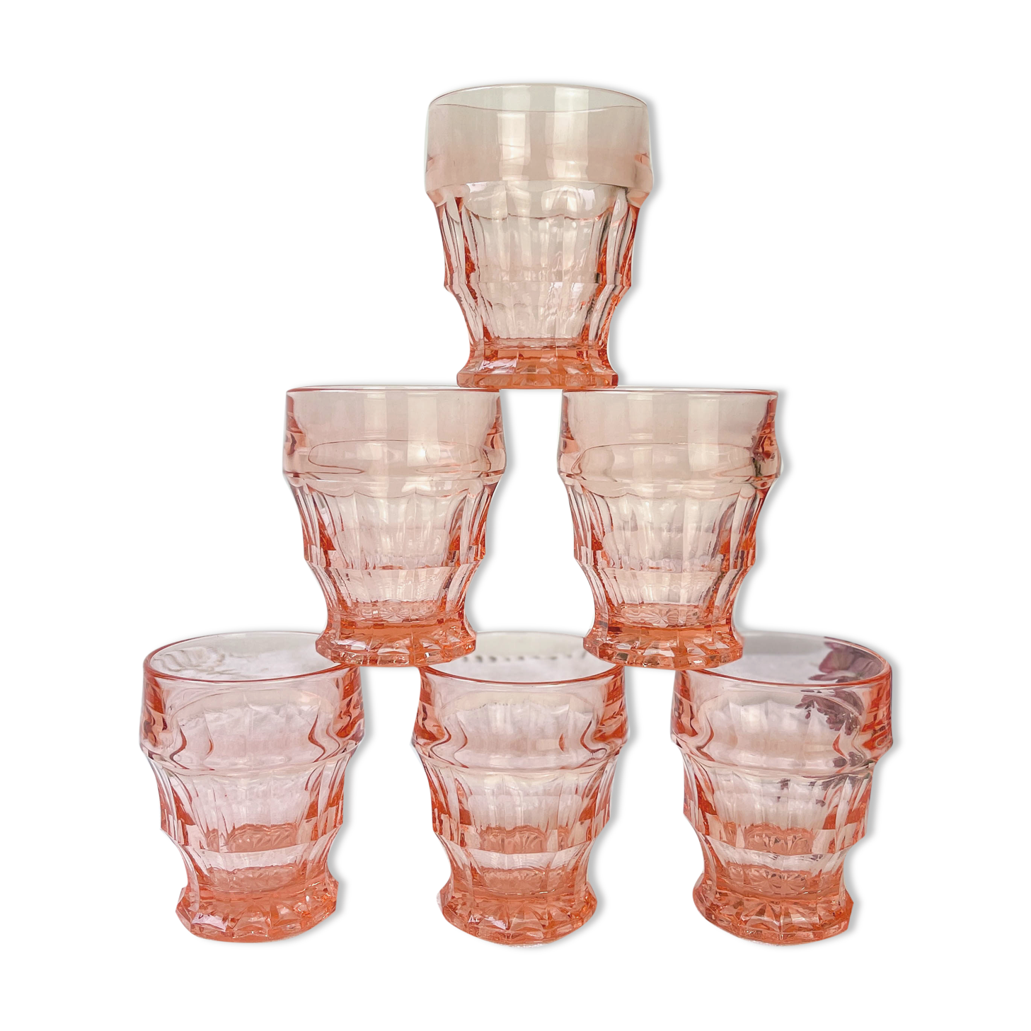 6 verres rose vintage style art déco