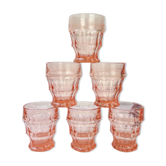 6 vintage pink glasses art deco style