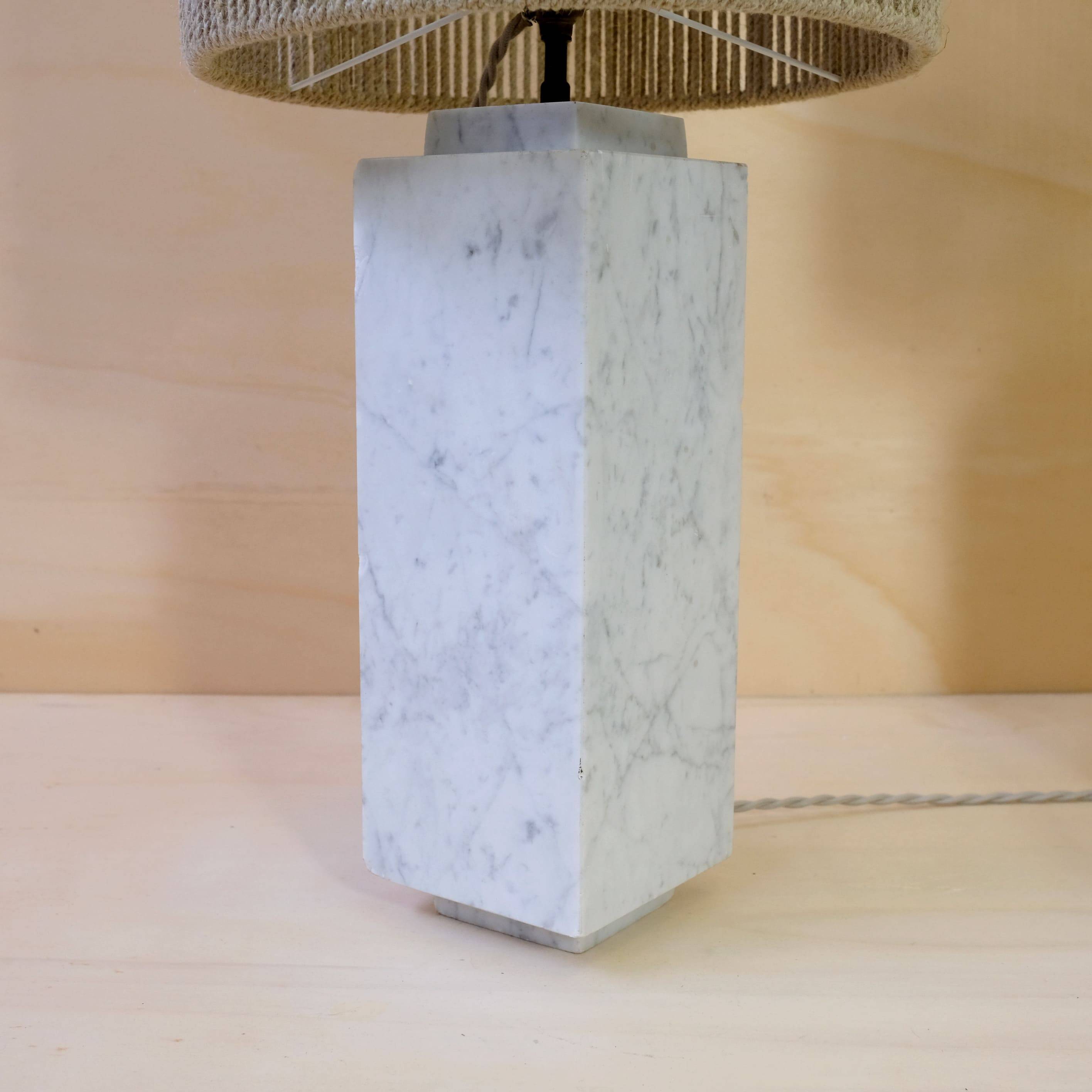 Pair of marble lamps from the 60s and their rope lampshades.