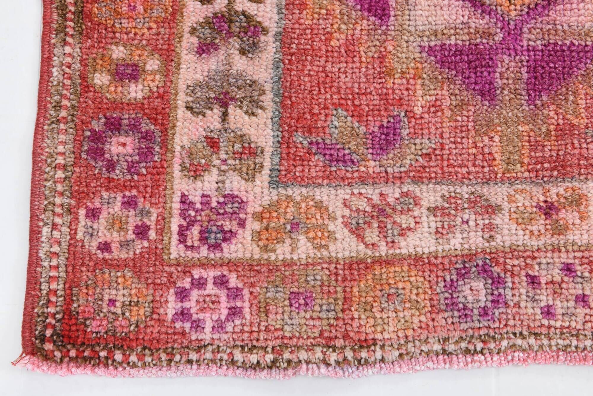 3x12 Vintage Pink & Red Turkish Runner Rug, Super Soft Rug, 86x378Cm