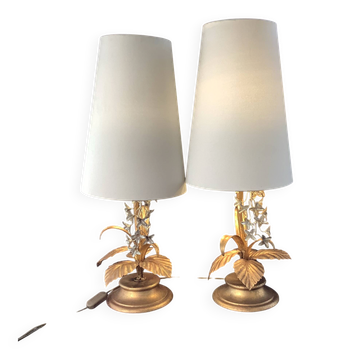 2 Lamps Attributed to Hans Kogl 1970 Hollywood Regency Wisteria Gilding F