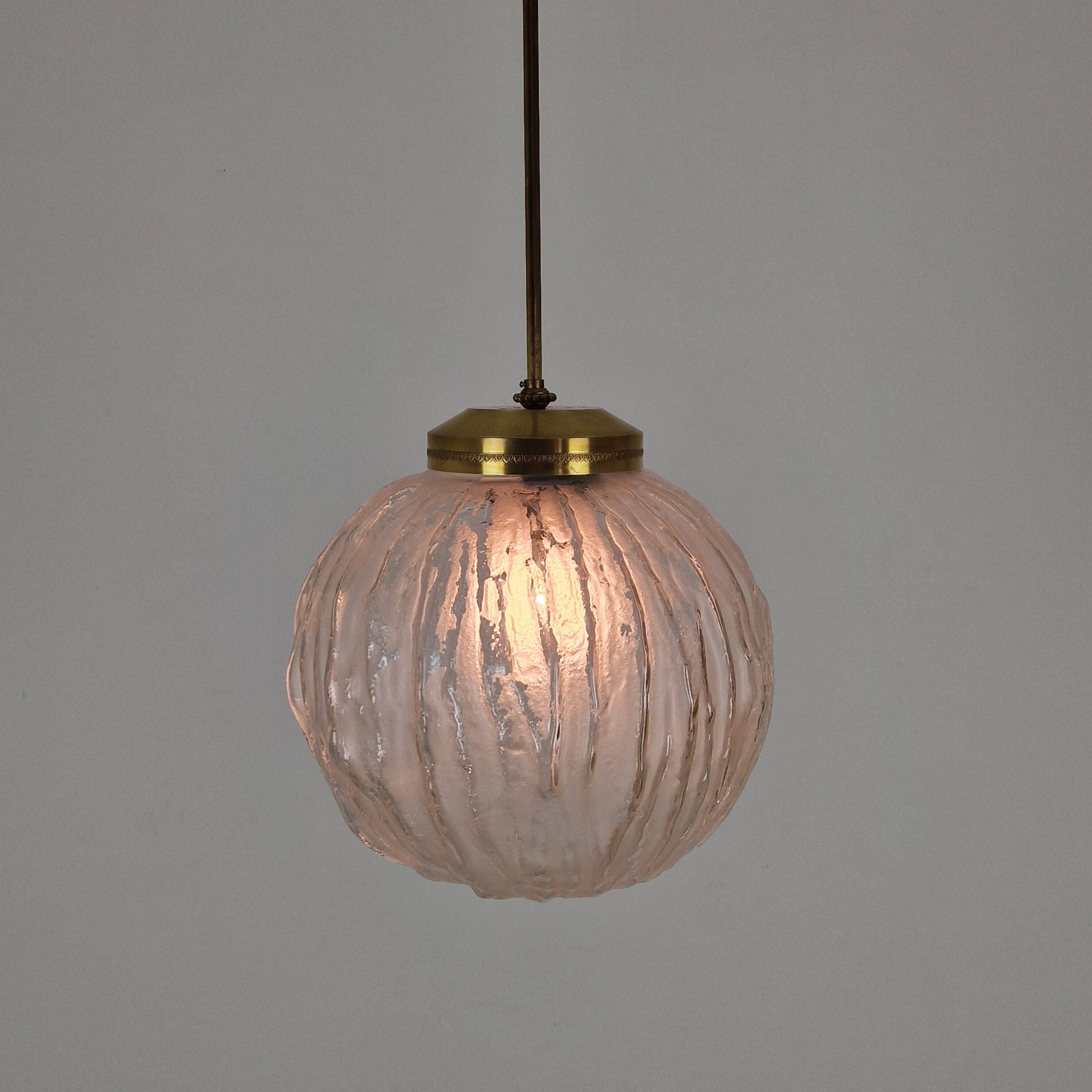 Angelo Brotto for Esperia Pendant Light in Murano Glass and Brass