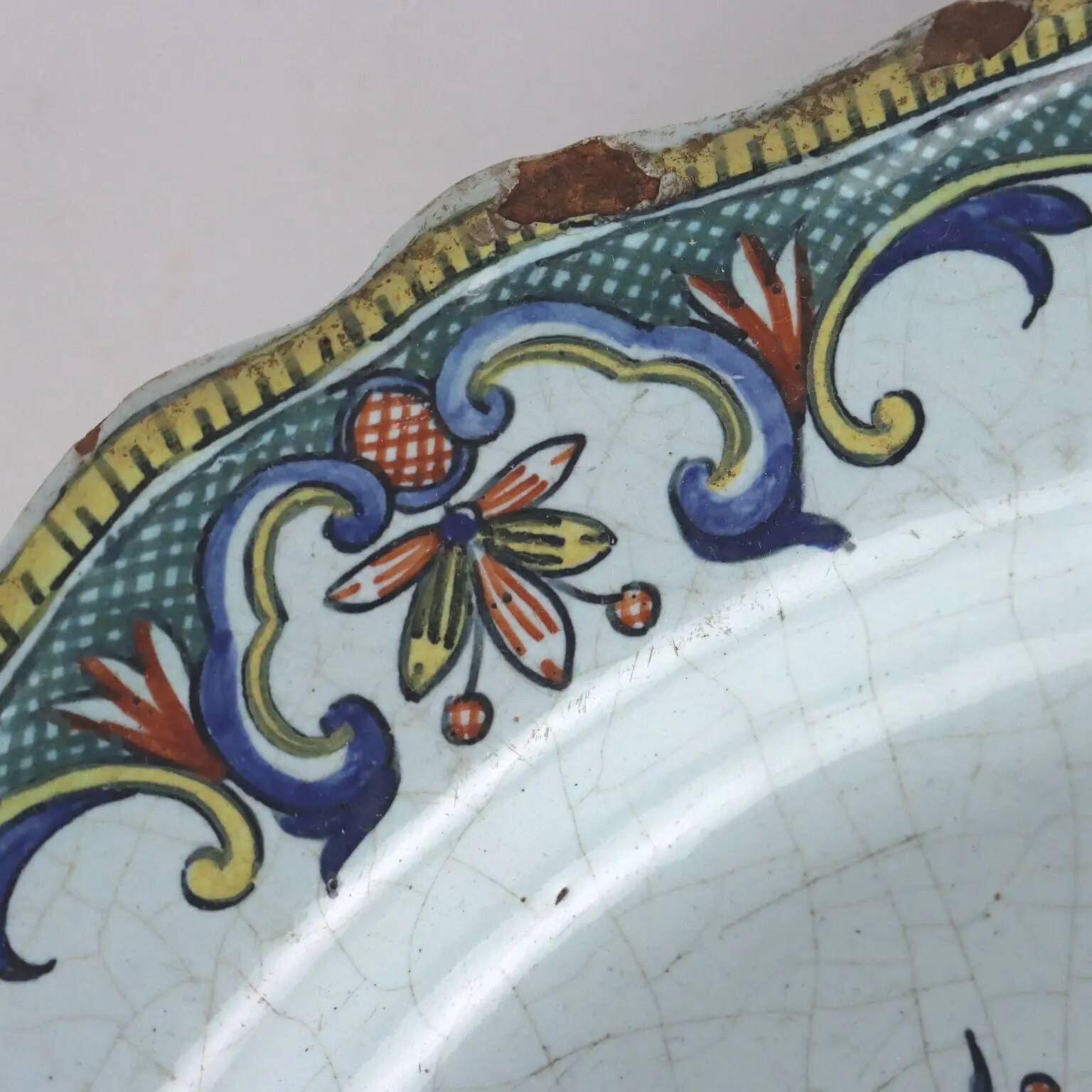 Antique plate in Rouen faience, France, mid-19th century