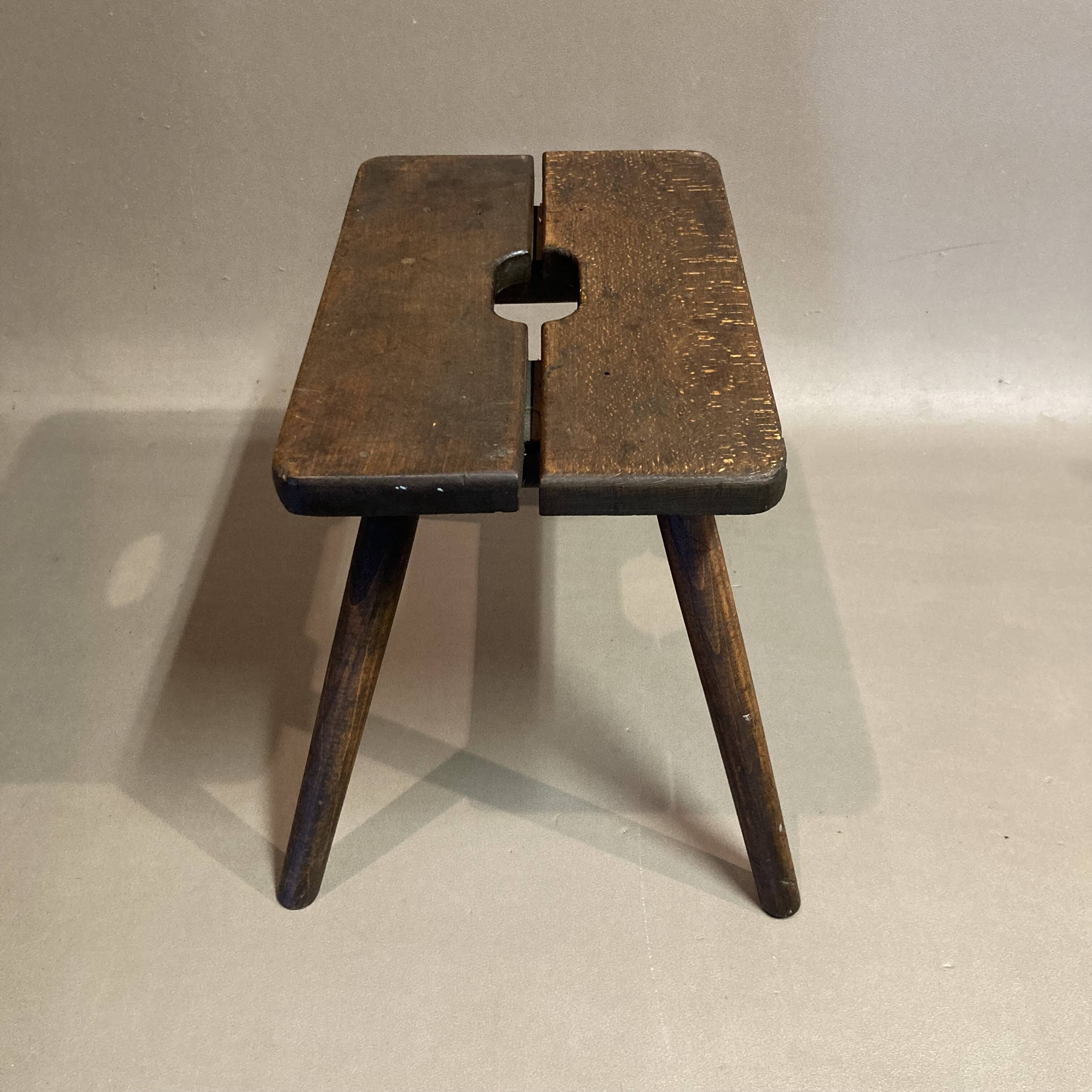 Pair of period stools in solid oak.