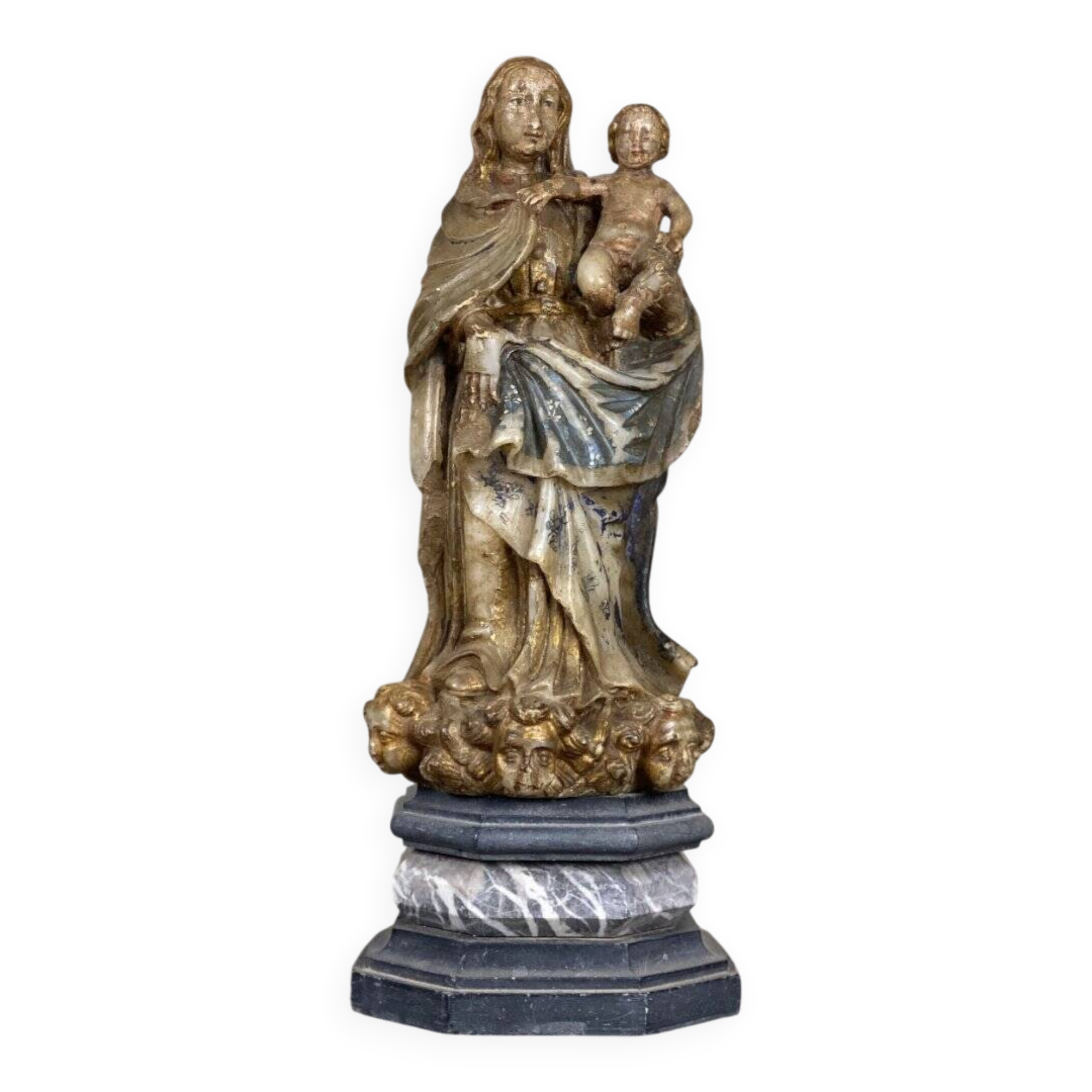 Vierge à l’enfant en albâtre, trace importante de polychromie, Flandre XVIème siècle