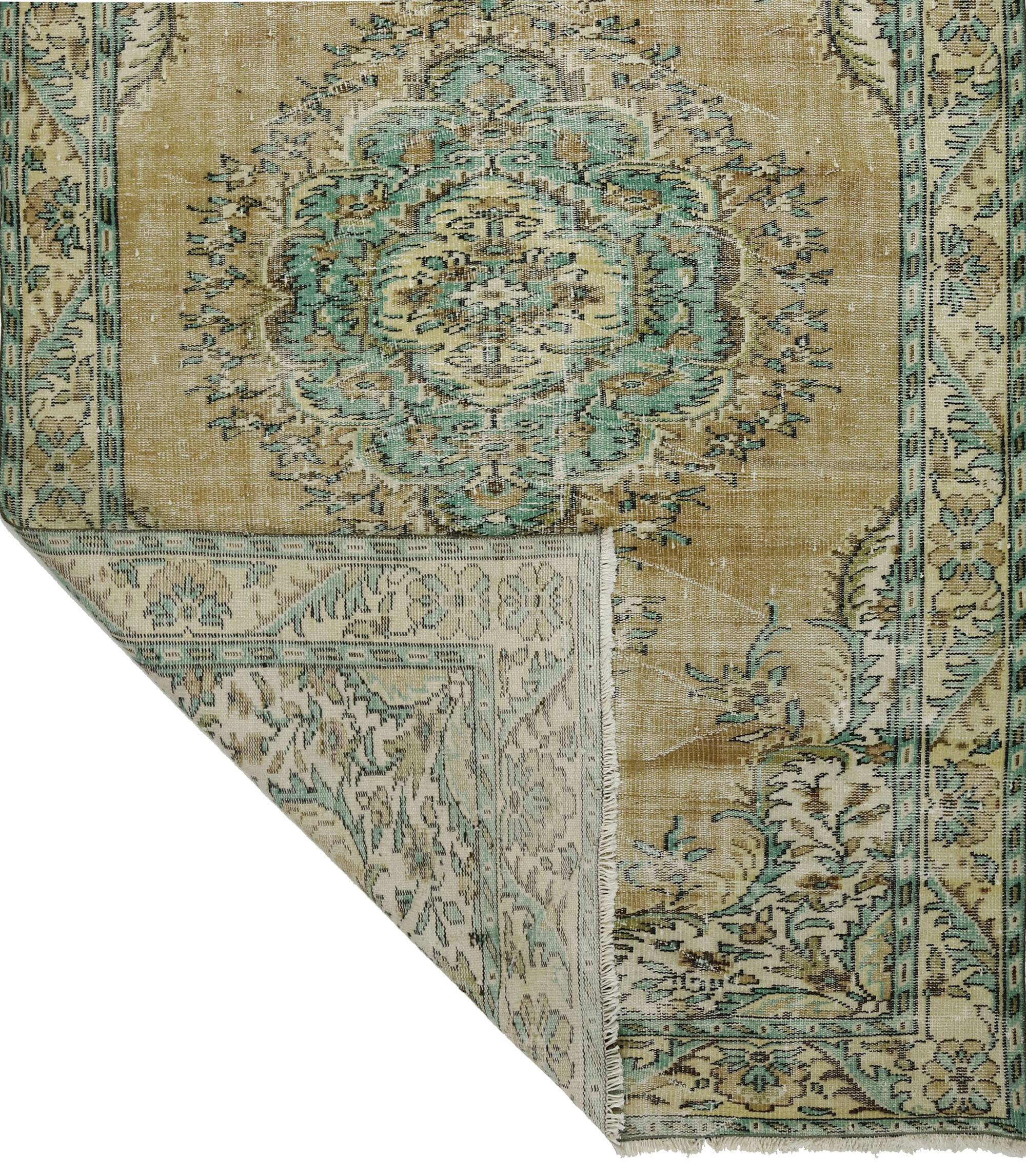 Vintage Turkish Carpet Floral Medallion Beige Green 280 x 166 cm